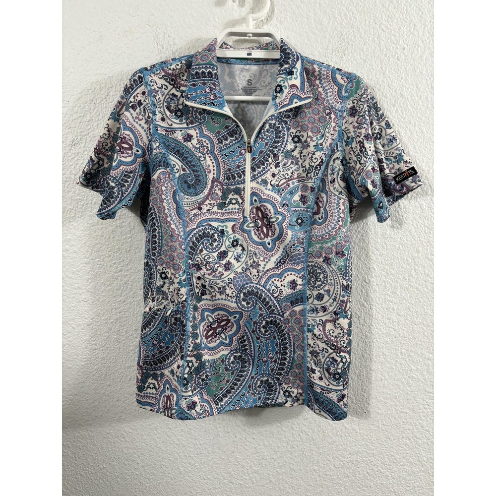 Kerrits Shirt Womens Small Blue Purple Paisley Equestrian Quarter Zip Riding